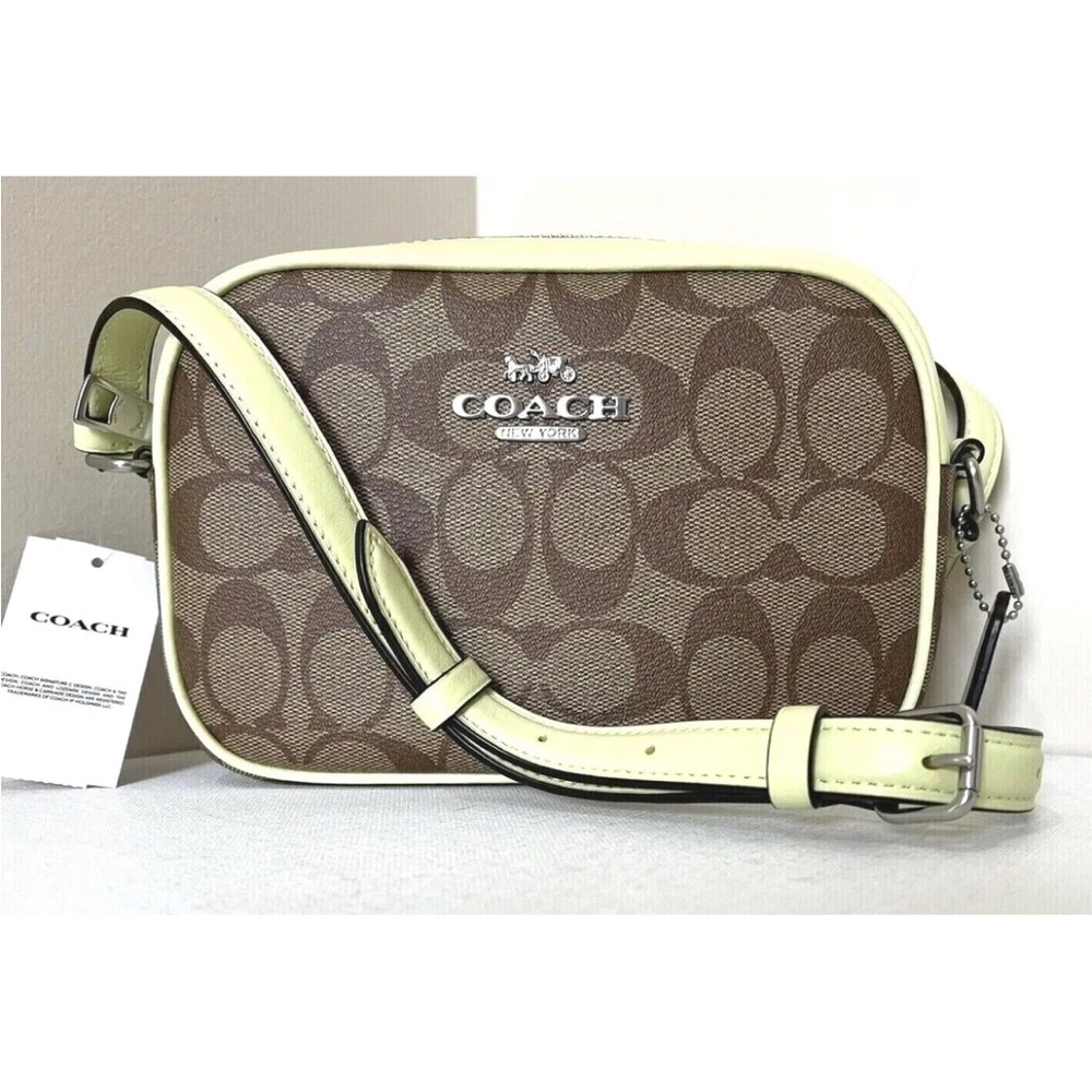 New Coach C9926 Mini Jamie Camera Bag Signature Coated Canvas Khaki / Pale Lime